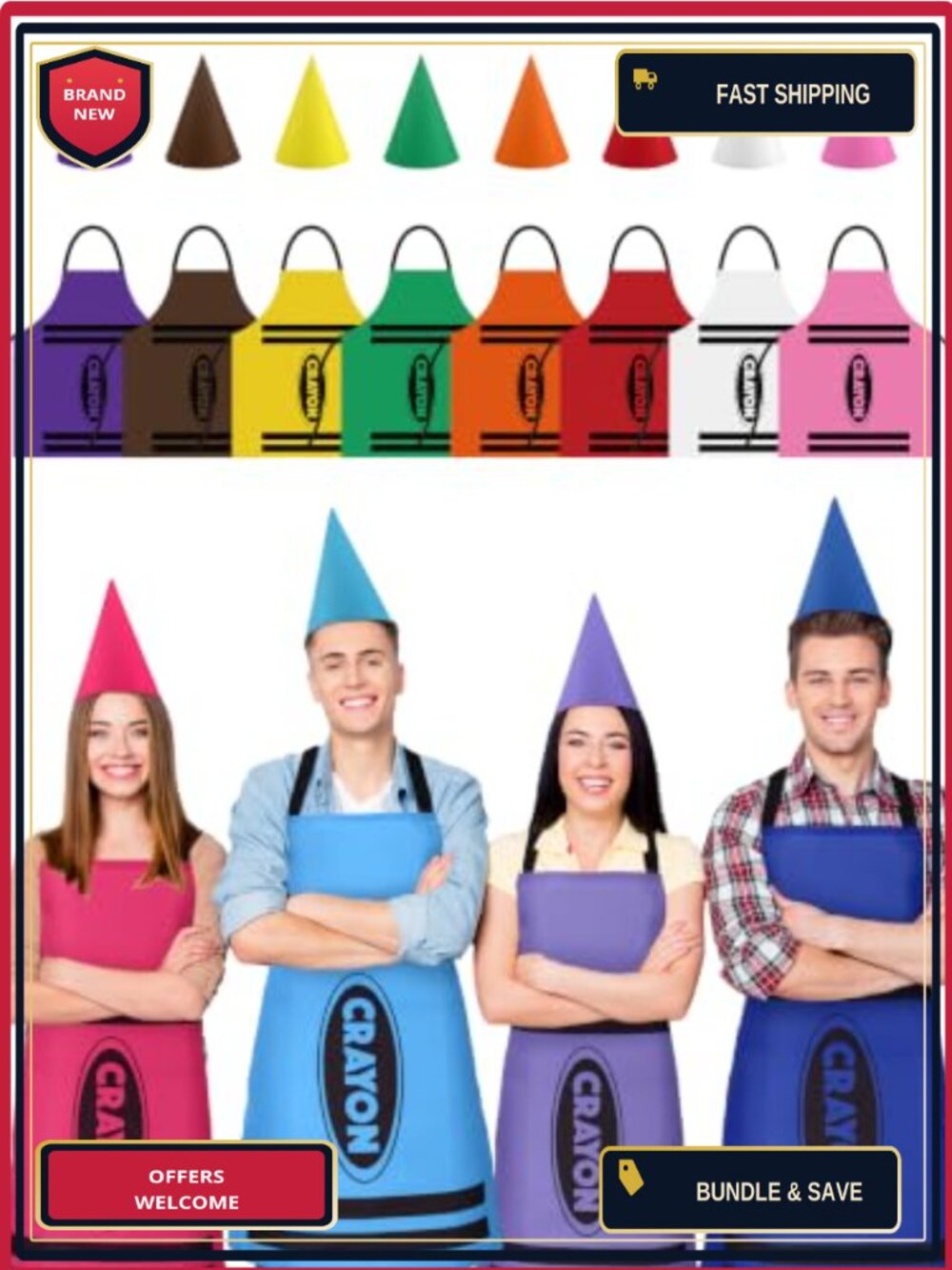 Crayon Costume Apron and Cone Hat Set 24 Pcs Adult Halloween Party